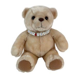 Cream Tan Teddy Bear 10" Plush Best Friends Beaded Necklace Stuffed Animal Toy